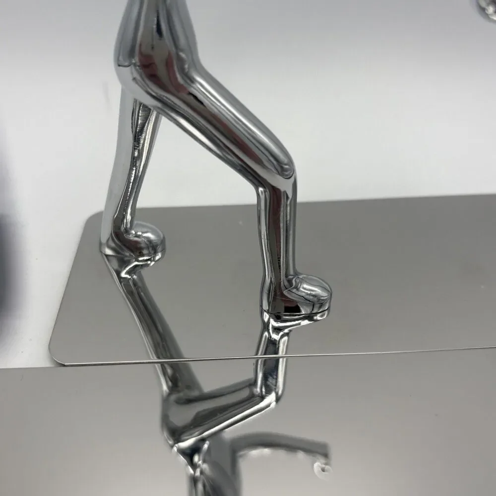 Pair of Pop Art Chrome Modern Man Abstract Figure Bookends Modernist Sculpture